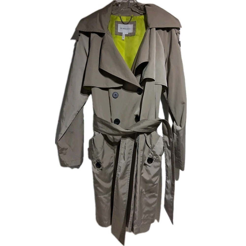 BCBGMAXAZRIA Tan Belted Double-Breasted Mid-Length Trench Coat Women's NEW Tags